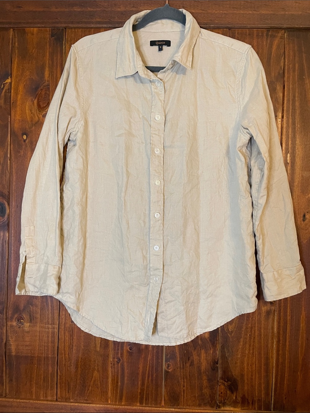 Quince Neutral 100% Linen Button Shirt in Tan SzS